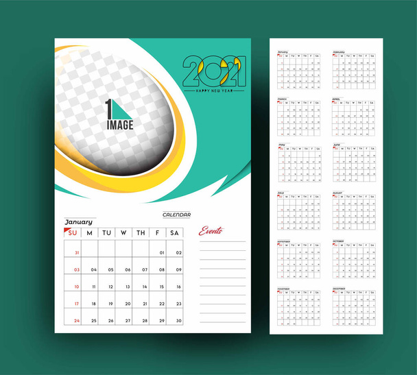 Happy new year 2021 Calendar - New Year Holiday design elements for holiday cards, calendar flyer banner poster for decorations, Vector Illustration Background. - Vector, Image
