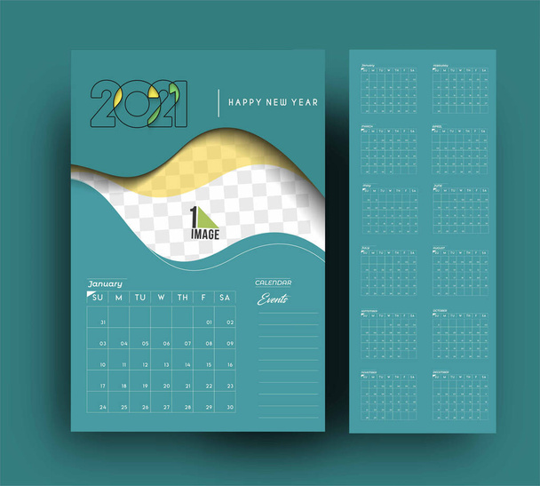 Happy new year 2021 Calendar - New Year Holiday design elements for holiday cards, calendar flyer banner poster for decorations, Vector Illustration Background. - Vector, Image