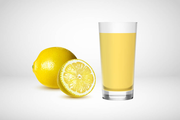 Realistic vegetable healthy lemon juice in glass isolated on white background.Vector illustration. - Vector, Image