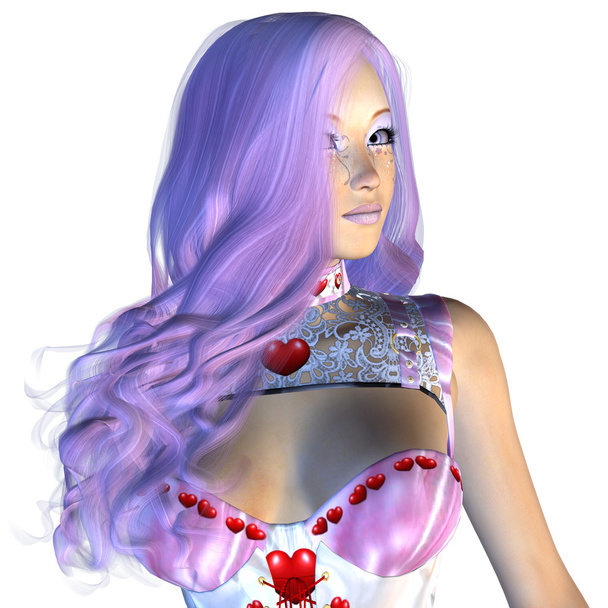 Αγίου Βαλεντίνου κορίτσι με μοβ μαλλιά - Φωτογραφία, εικόνα
