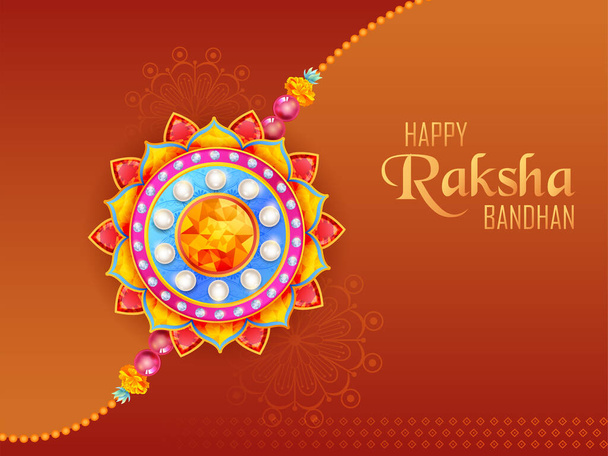 Вітальна картка і фірмовий прапор з декоративним Rakhi для Raksha Bandhan, індійське свято для брата і сестри святкування зв'язку - Вектор, зображення