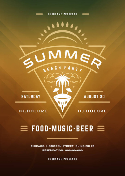 Summer party design poster or flyer night club event modern typography - Вектор, зображення