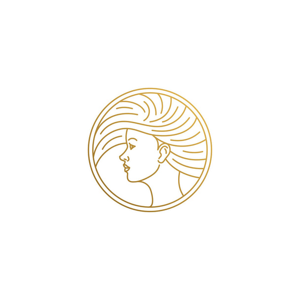 Outline female face profile logo in shape hand drawn with thin lines - Vetor, Imagem