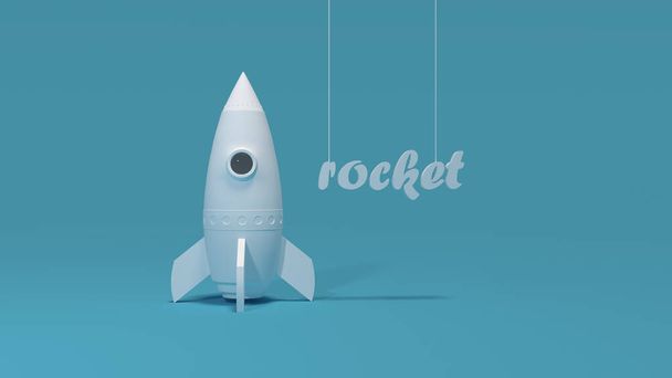 3D μοντέλο πυραύλου σε φόντο γαλάζιο - Φωτογραφία, εικόνα