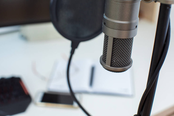 Closeup of a professional microphone for recording quality sound - Φωτογραφία, εικόνα