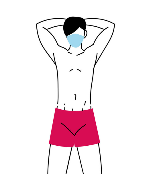 Mann mit Maske und im Badeanzug im Sommer - Vektor, Bild