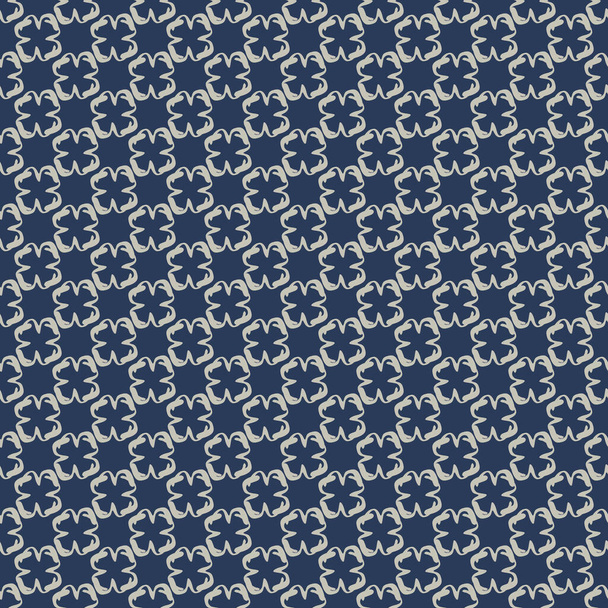 Geometrisches Muster mit kleinen weißen Elementen auf dunkelblauem Hintergrund. Vektorillustration. Entwickelt für Textilien, Tapeten, Packpapier, Stoffdesign. - Vektor, Bild