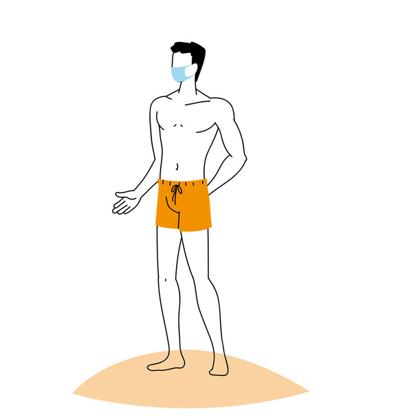 mężczyzna w masce i kostiumie kąpielowym w lecie - Wektor, obraz