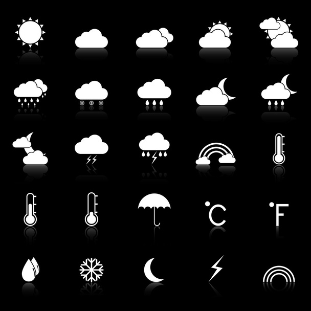 Weather icons with reflect on black background - Vector, Image