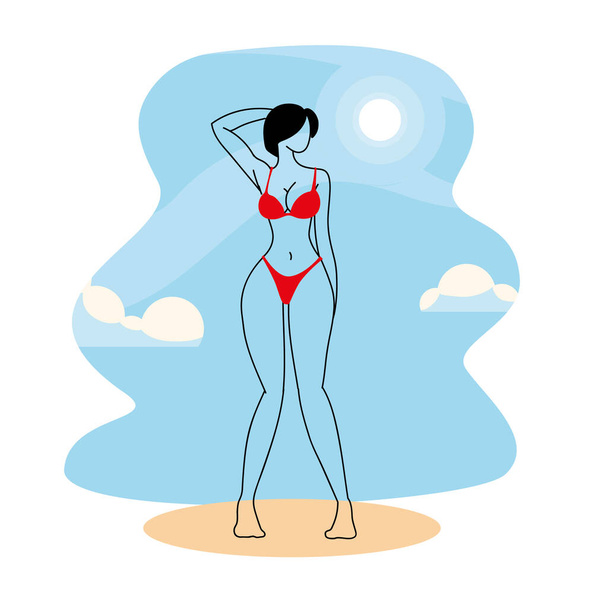 vrouw in badpak zonnebaden in de zomer - Vector, afbeelding