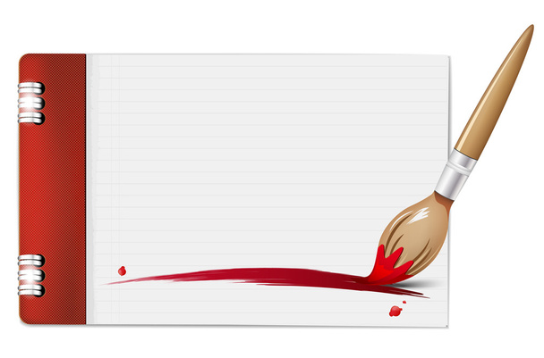 κόκκινο βούρτσα και κενή σελίδα ενός φορητού υπολογιστή - Διάνυσμα, εικόνα