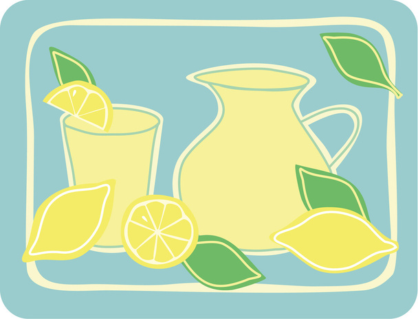 Jug, glass and fresh lemons - Vektor, kép