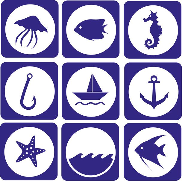 Sea animal and fishing icons - ベクター画像