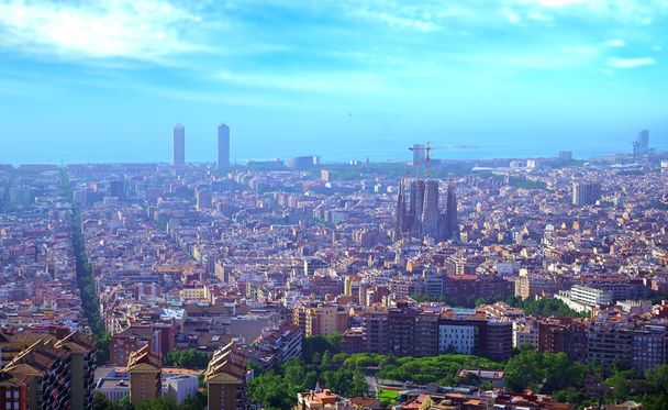 An aerial view of Barcelona, Spain on a clear day. - Photo, Image