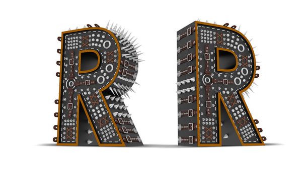 Alfabeto Illustrazione di rendering 3D in stile punk con percorsi di ritaglio. - Foto, immagini