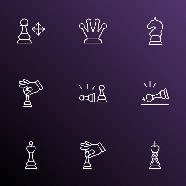 Activity icons line style set with chess figure, chess queen, kings crown and other chess knight elements. Isolated vector illustration activity icons. - Vector, Image