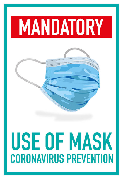 cartel de mandato de uso de mascarilla para prevenir la enfermedad coronavirus - Vector, Image