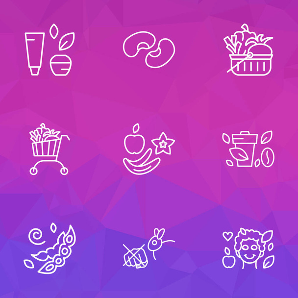 Vegetarianism icons line style set with no cruelty, soya beans, vegan coffee and other legume elements. Isolated illustration vegetarianism icons. - Photo, Image