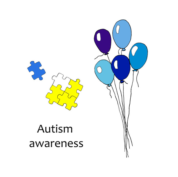 acquerello illustrazione della giornata mondiale di sensibilizzazione autismo. progettazione di un puzzle segno disegnato a mano. Simbolo di autismo. isolato su sfondo bianco. - Foto, immagini