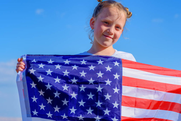 Teenage Girl With American Flag. - Fotó, kép