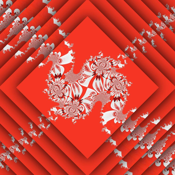 imagens abstratas com base no intrincado tipo Julia fractal em fundo vermelho vívido em padrões e desenhos
 - Foto, Imagem