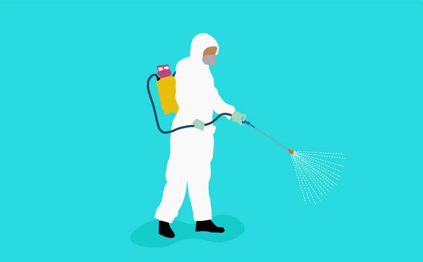 Ilustración vectorial. Hombres en traje protector rociando desinfectante. Cartel del Día Internacional de las Enfermeras que muestra a un equipo de trabajadores de la salud en la época de la pandemia del Coronavirus
. - Vector, imagen