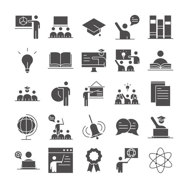 teach school education learn knowledge and training icons set silhouette style icon - Вектор, зображення