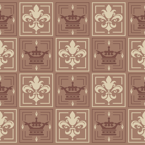 Kraliyet arkaplan modeli. Kullanılan renkler: kahverengi, bej. Duvar kağıdı dokusu. Klasik dikişsiz çiçek deseni. Vektör resim arkaplanı - Vektör, Görsel