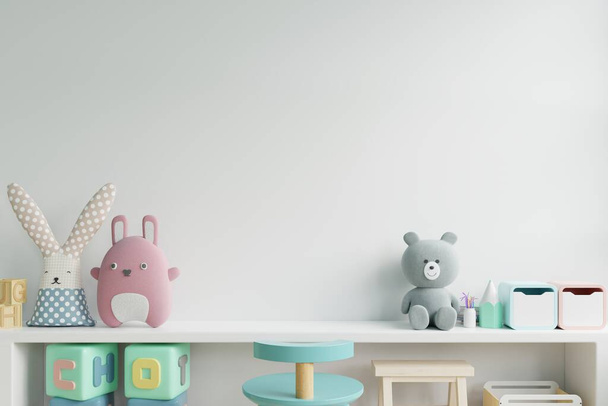 Mockup wall in the children's room on wall white colors background.3D Rendering - Fotoğraf, Görsel