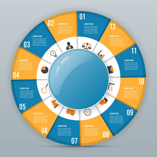 Circle chart infographic template with 12 options for presentations, advertising, layouts, annual reports - Vektor, obrázek