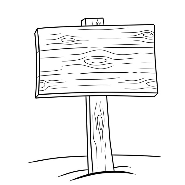hand drawn Wooden sign board cartoon line-art vector illustration - Vector, Image