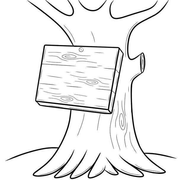 ręcznie rysowane Drewniany znak tablicy kreskówki line-art wektor ilustracja - Wektor, obraz
