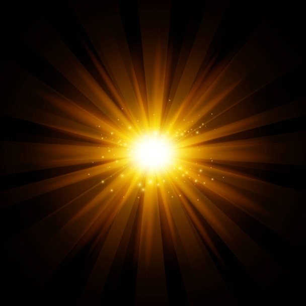 Sol cegador brillante sobre un fondo negro - Ilustración
 - Vector, imagen
