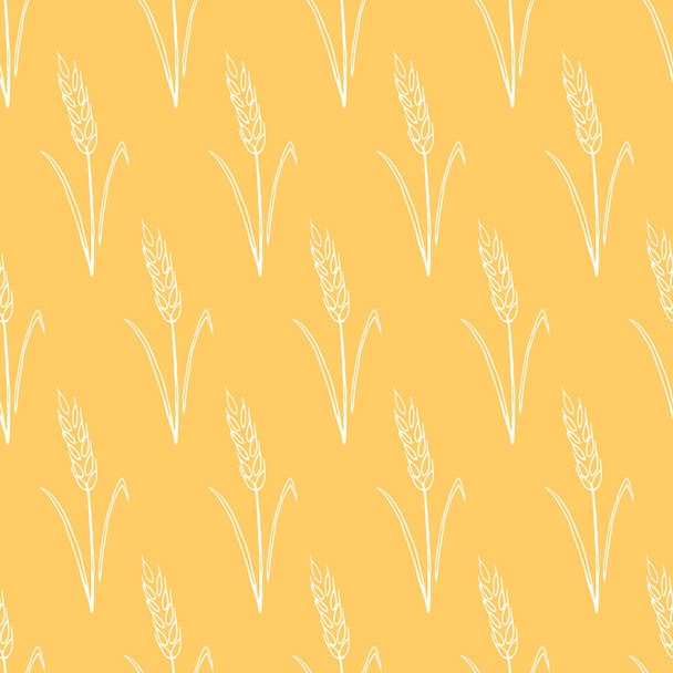 Wheat spikelets, vector seamless pattern. Outline drawn in sketch style. Autumn backgrounds and texture. Design of fabric, wrapping paper, packaging on the theme of bakery products, flour, harvest. - Vektor, Bild