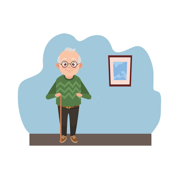 šťastný starý dědeček s brýlemi avatar charakter - Vektor, obrázek