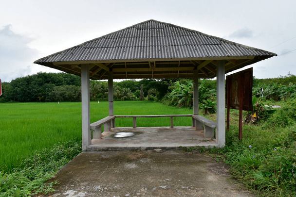 Старый придорожный павильон с рисовыми полями
 - Фото, изображение