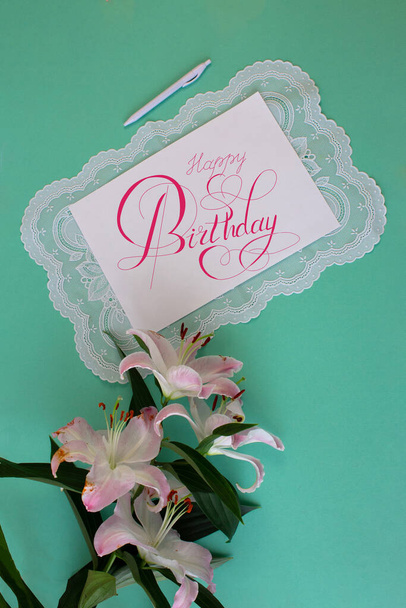 postcard or Internet banner with a birthday greeting, with the inscription - happy birthday - Photo, Image
