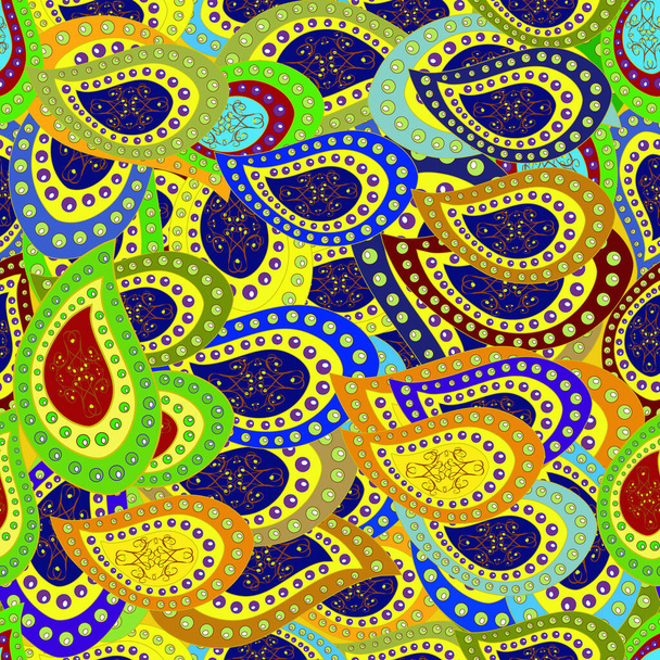Blue, green and yellow on colors. Seamless Beautiful fabric pattern. Nice background. It can be used on wallpaper, mug prints, baby apparels, wrapping boxes etc. Doodles cute pattern. Vector - stock. - Διάνυσμα, εικόνα