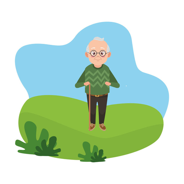 счастливый старый дедушка с очками и характером
 - Вектор,изображение
