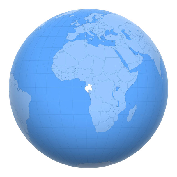 Gabão no globo. Terra centrada na localização da República Gabonesa. Mapa do Gabão. Inclui camada com capitais
. - Vetor, Imagem