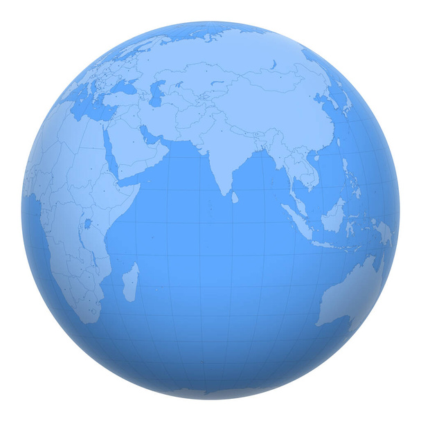 Maldives on the globe. Earth centered at the location of the Republic of Maldives. Map of Maldives. Includes layer with capital cities. - Vector, Image