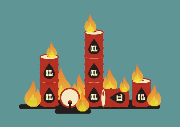 Barril de óleo em chamas. Conceito de crise da indústria petrolífera. Ilustração vetorial
 - Vetor, Imagem