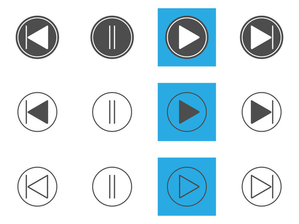 Musique, lecture, pause, avant, boutons arrières icônes ensemble - Vecteur, image