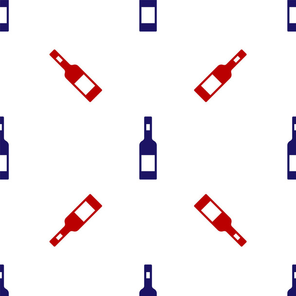 Синьо-червона скляна пляшка горілки ізольована безшовним візерунком на білому тлі. Векторні
. - Вектор, зображення
