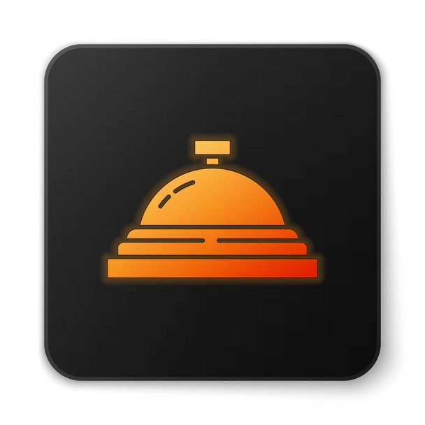 Orange glowing neon Hotel service bell icon isolated on white background. Reception bell. Black square button. Vector. - Vector, Image