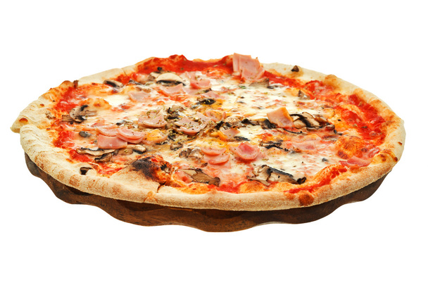 mantar ve ham ahşap tahta üzerinde İtalyan pizza - Fotoğraf, Görsel