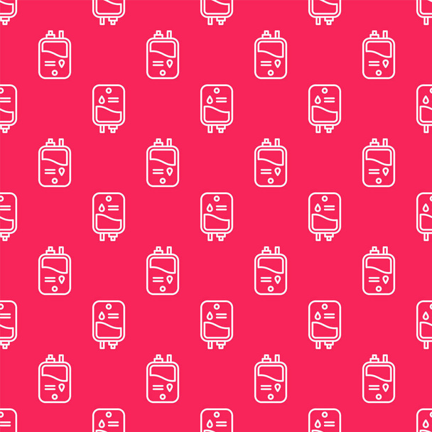 White line IV bag icon isolated seamless pattern on red background. Blood bag. Donate blood concept. The concept of treatment and therapy, chemotherapy.  Vector. - Wektor, obraz