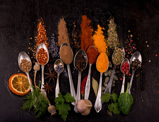 various spices on the dark background - Photo, Image