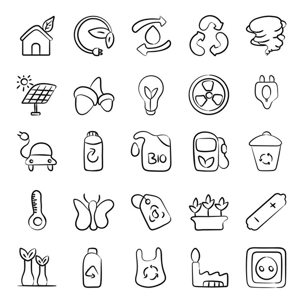 Farming and Ecology Doodle Icons Pack  - Vector, afbeelding