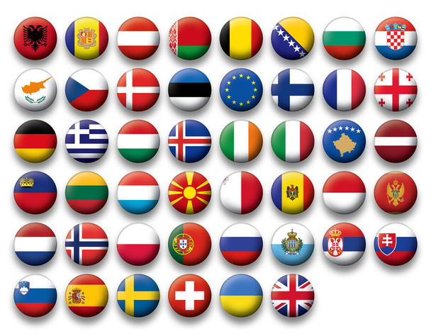 Векторный набор кнопок флагов Европы
 - Вектор,изображение
